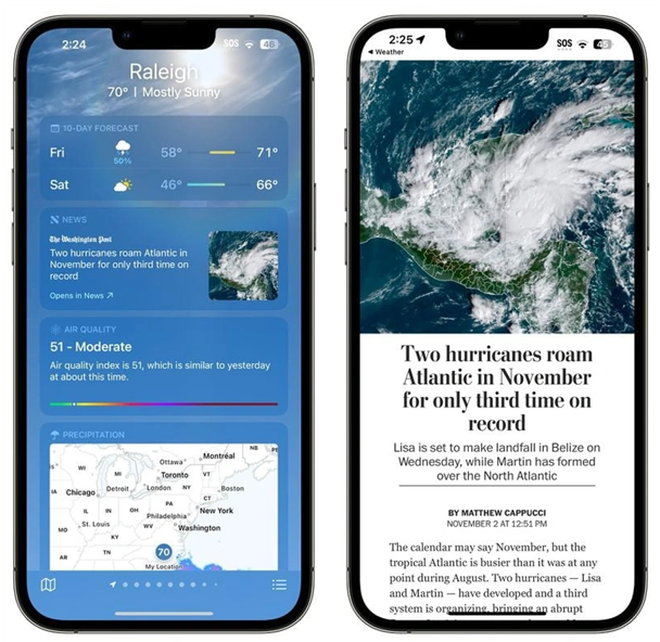 屯昌苹果14维修分享iPhone 14手机如何看天气时顺带看新闻 