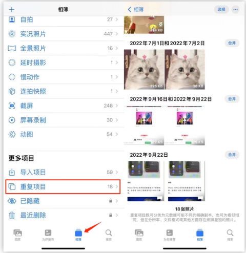 屯昌苹果手机维修分享iOS 16 中相册重复项目功能使用方法 
